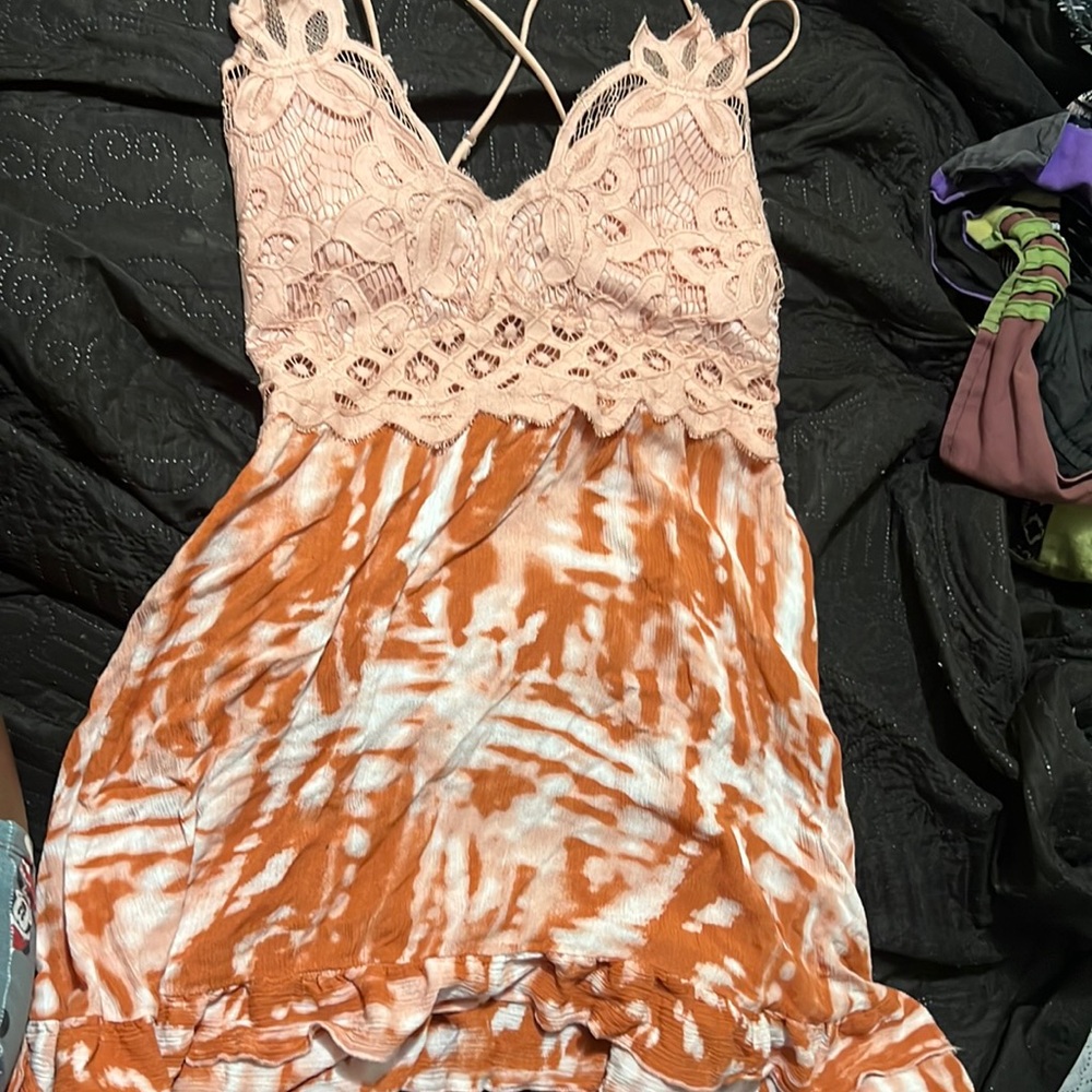 Pink/coral tie-dye bohemian dress